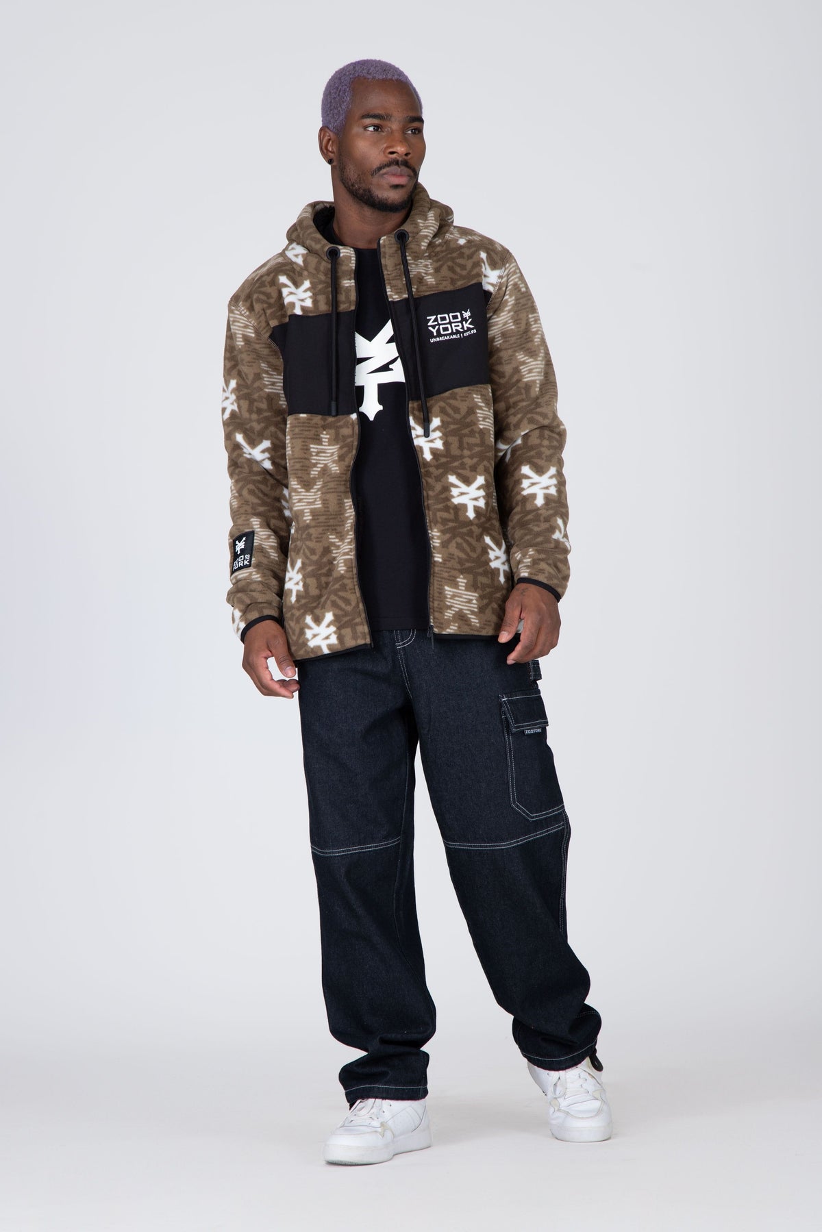 Poleron Fur Zip Inside Beige Zoo York