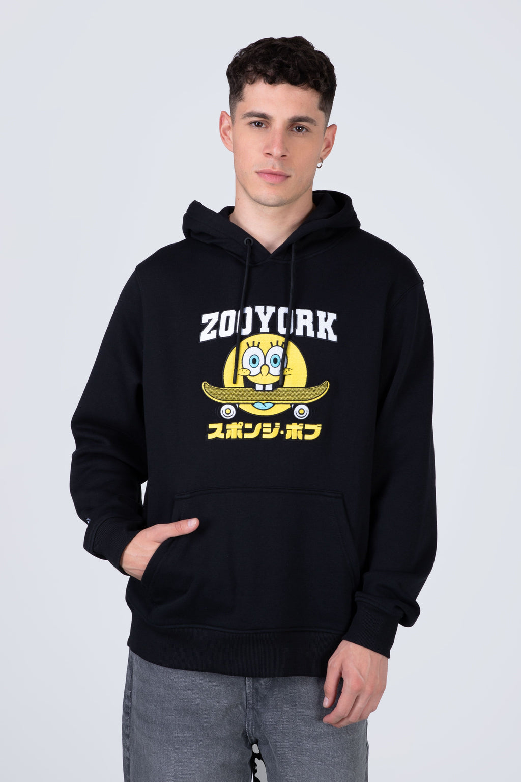 Poleron Hood Bob Esponja Skatepop Negro Zoo York