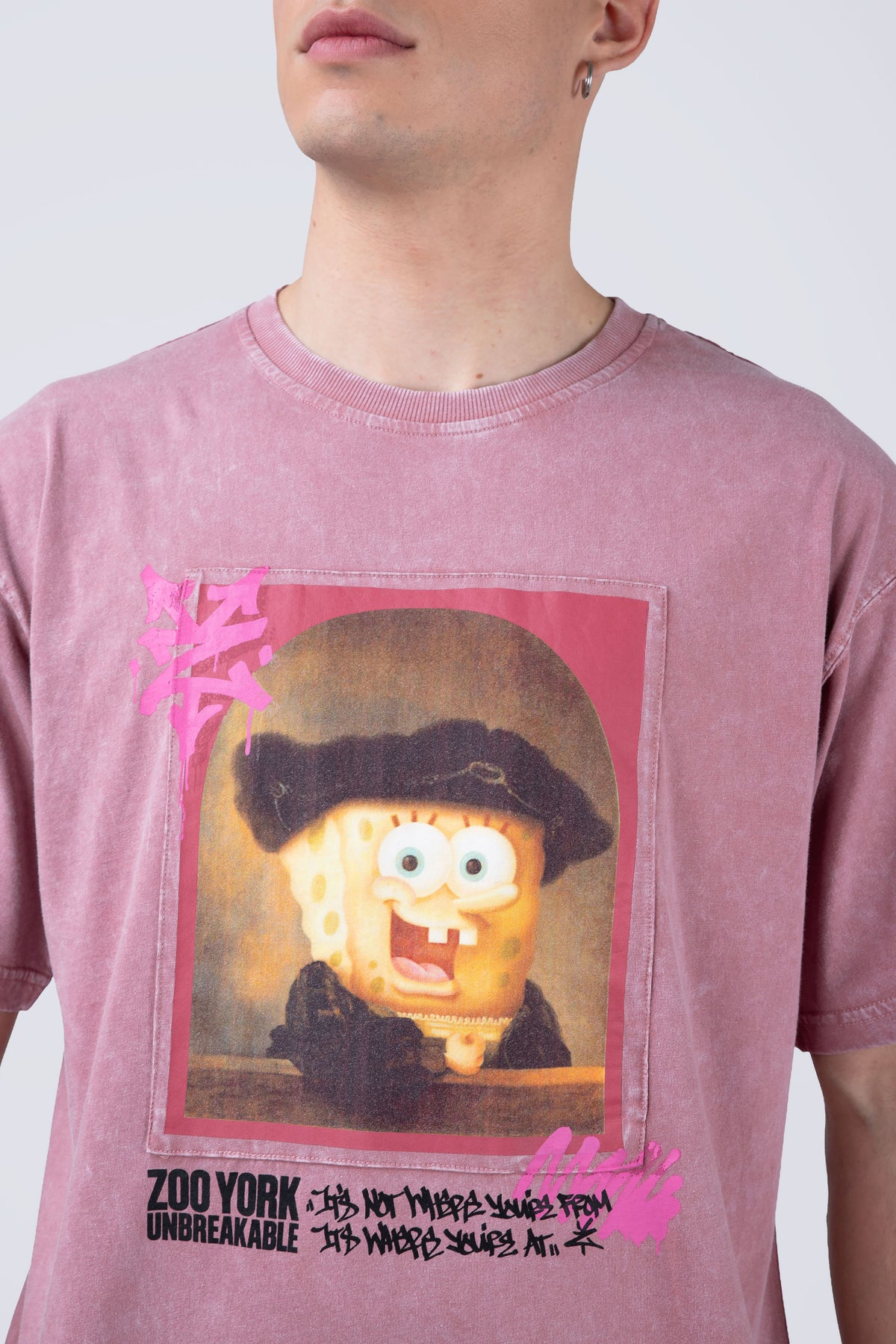 Polera Manga Corta Bob Esponja Rembrandt Rosado