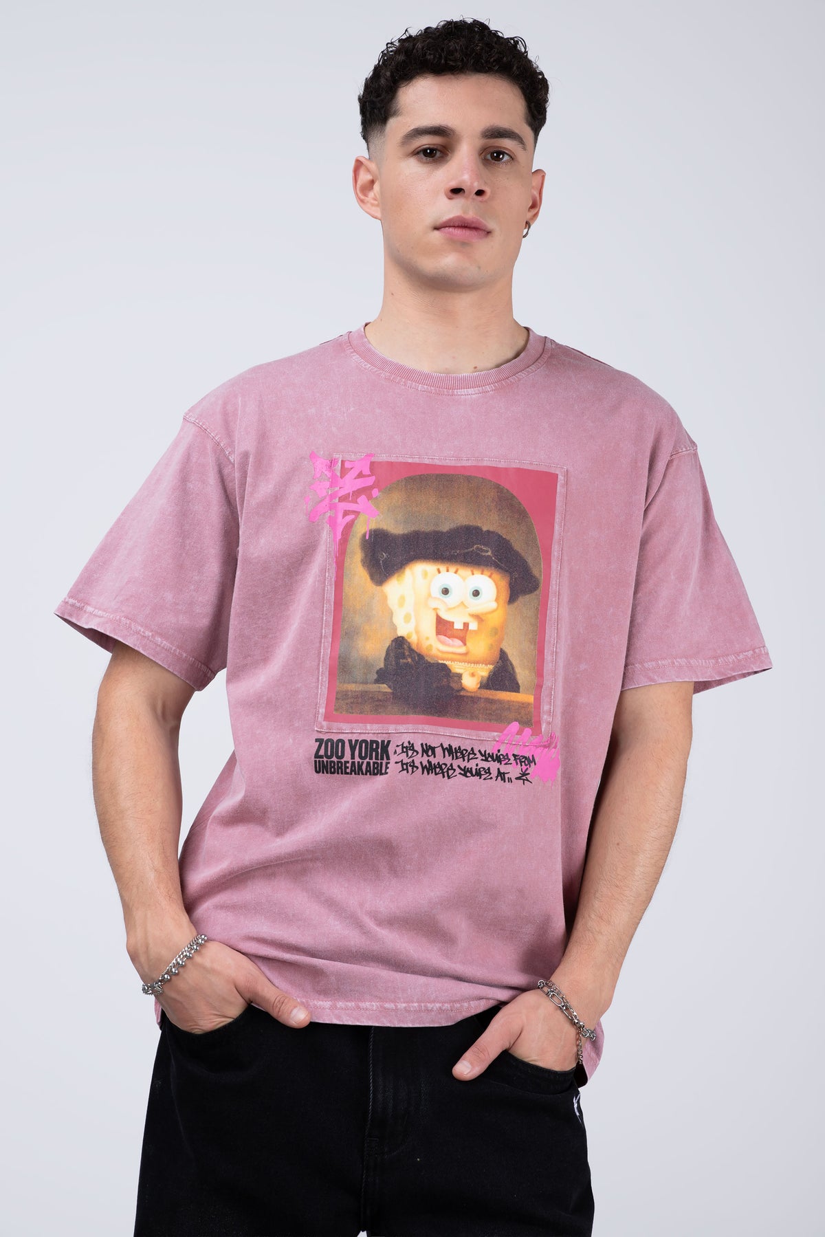 Polera Manga Corta Bob Esponja Rembrandt Rosado