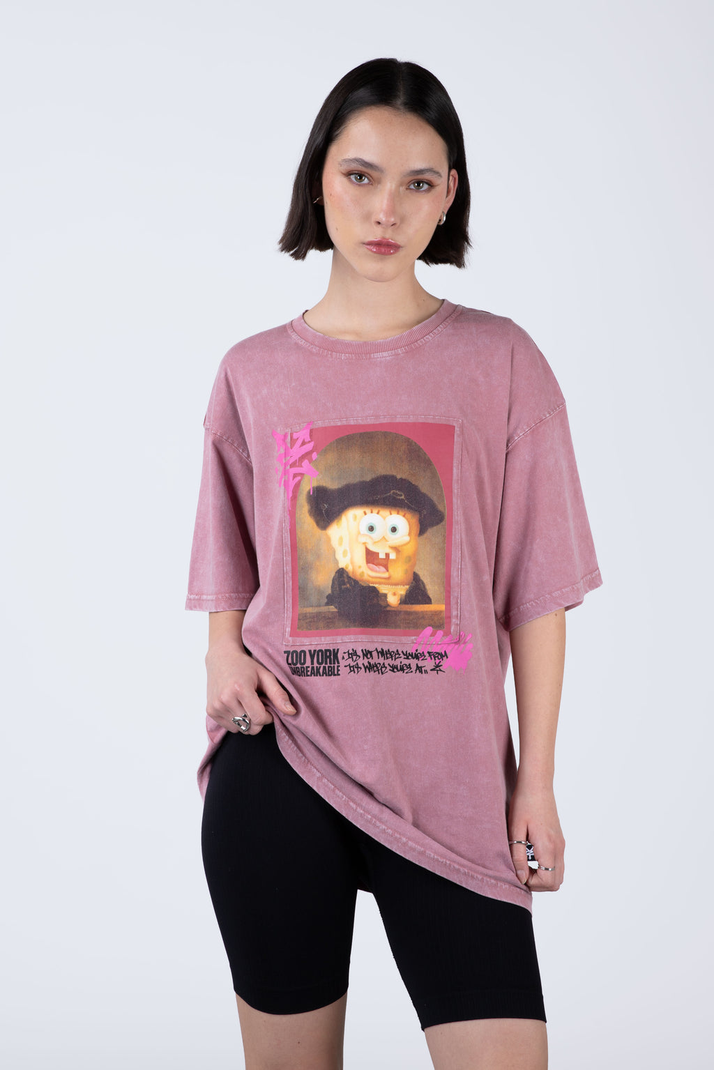 Polera Manga Corta Bob Esponja Rembrandt Rosado