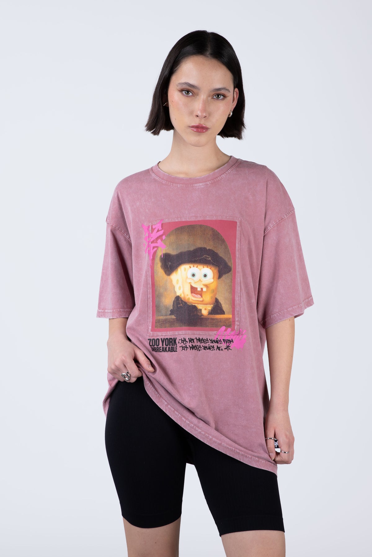 Polera Manga Corta Bob Esponja Rembrandt Rosado
