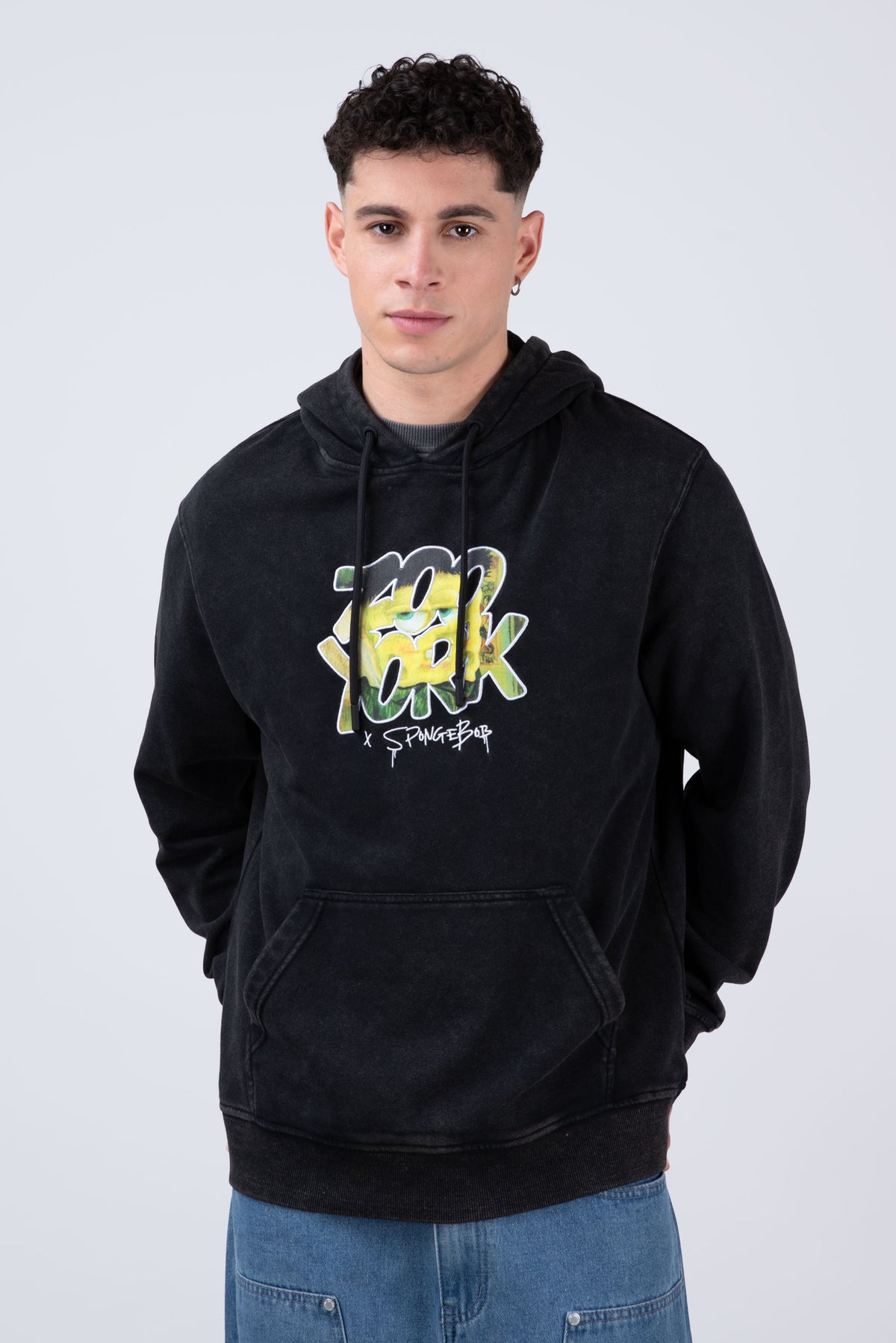 Poleron Con Gorro Bob Esponja Finearts Gris
