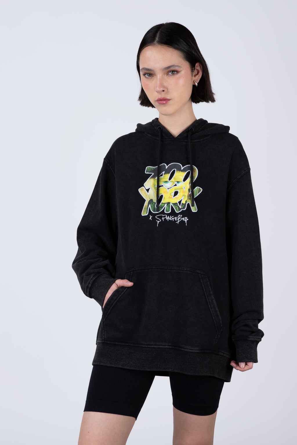Poleron Con Gorro Bob Esponja Finearts Gris