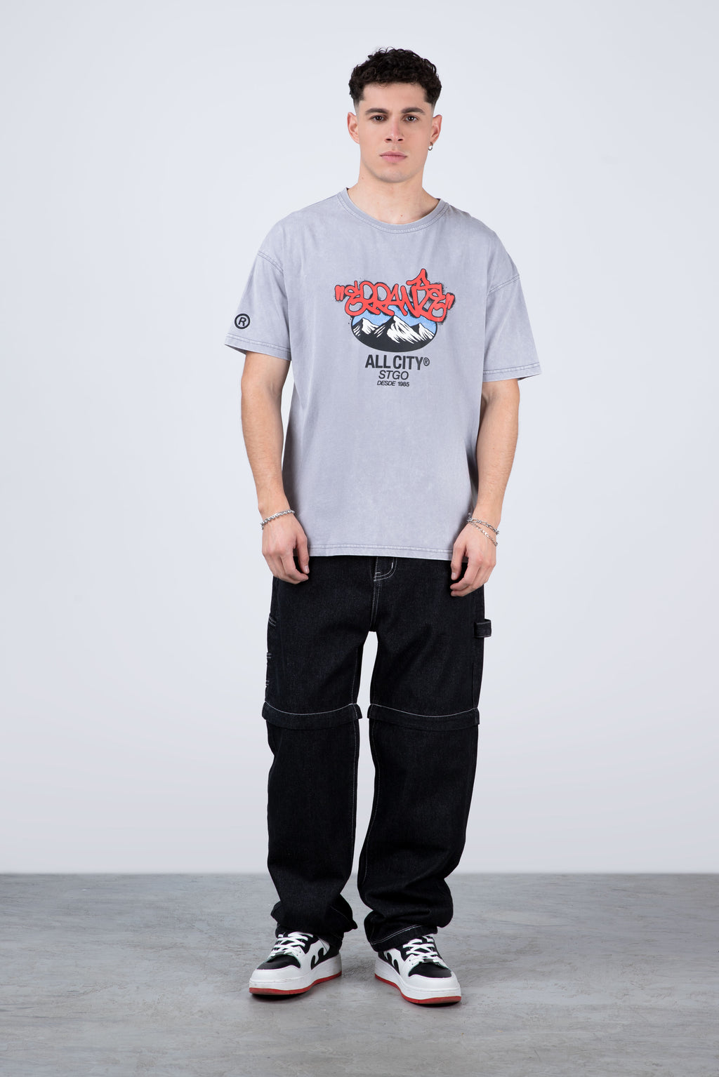 Polera Manga Corta Andes Con Gorro Gris