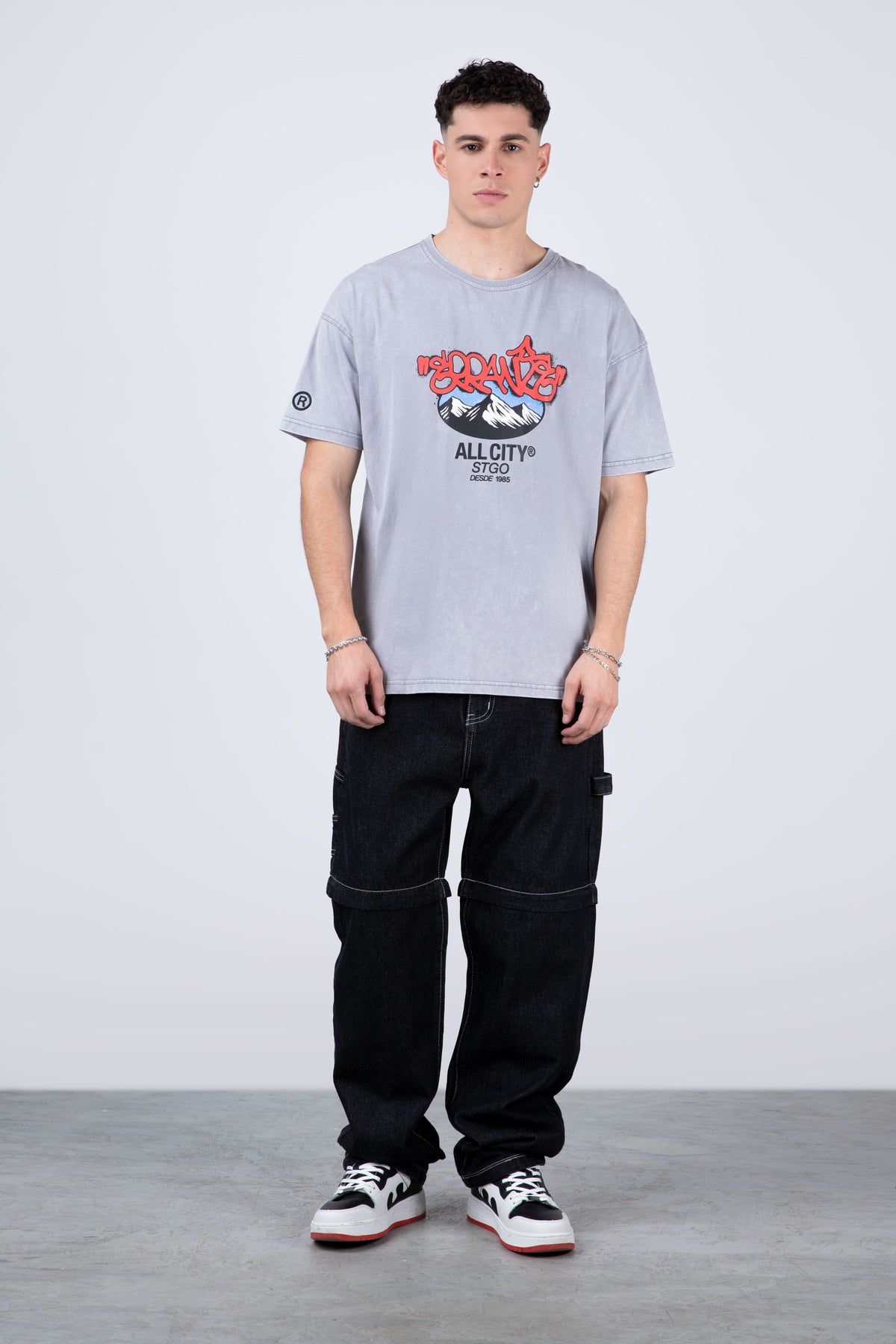 Polera Manga Corta Andes Con Gorro Gris