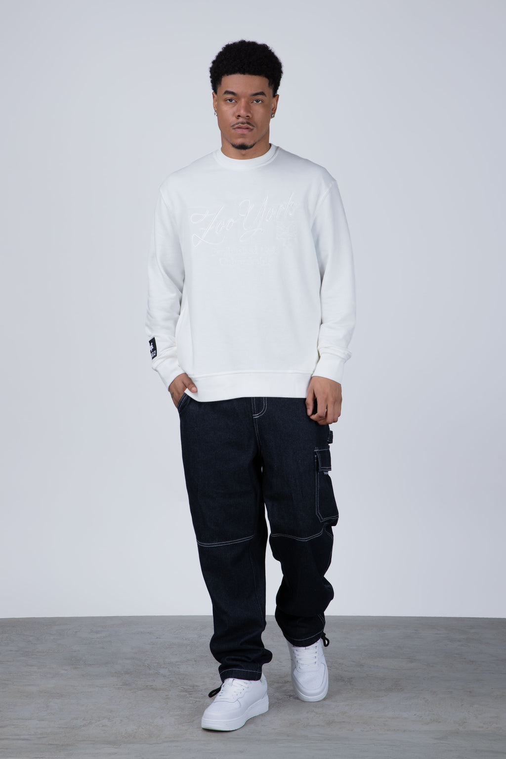 Poleron Cuello Redondo Roots Blanco