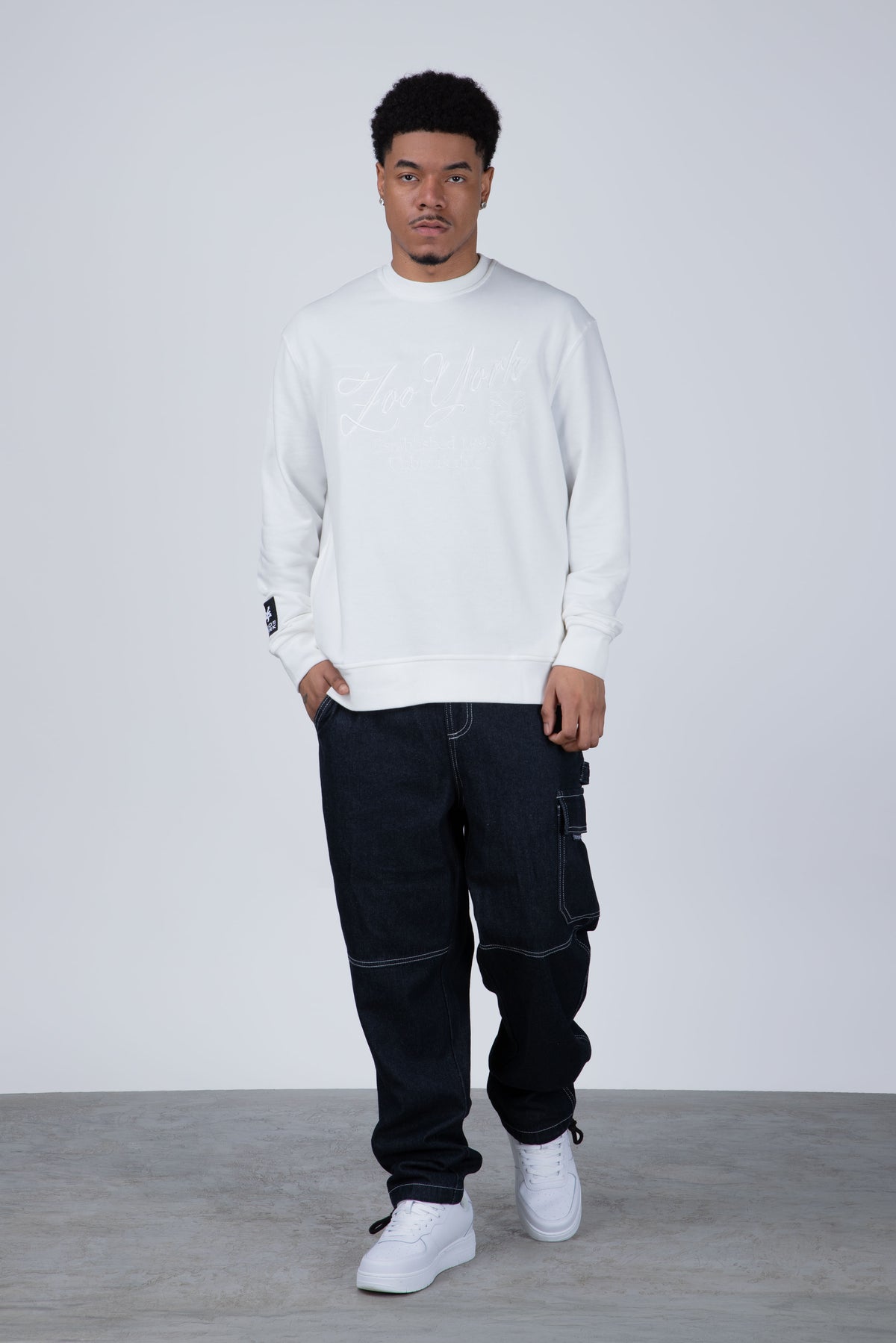 Poleron Cuello Redondo Roots Blanco