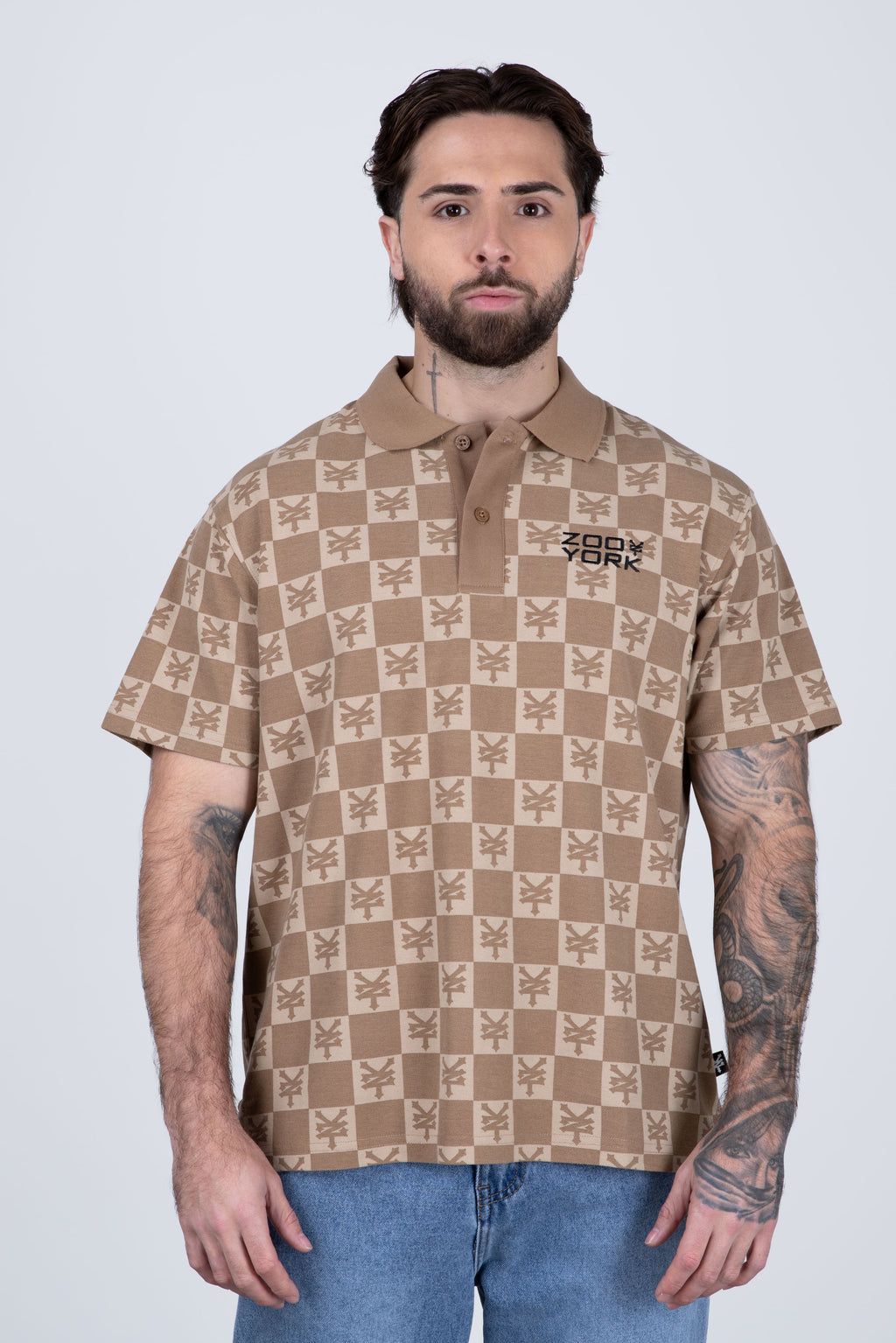 Polera Manga Corta Pique Monogram Café