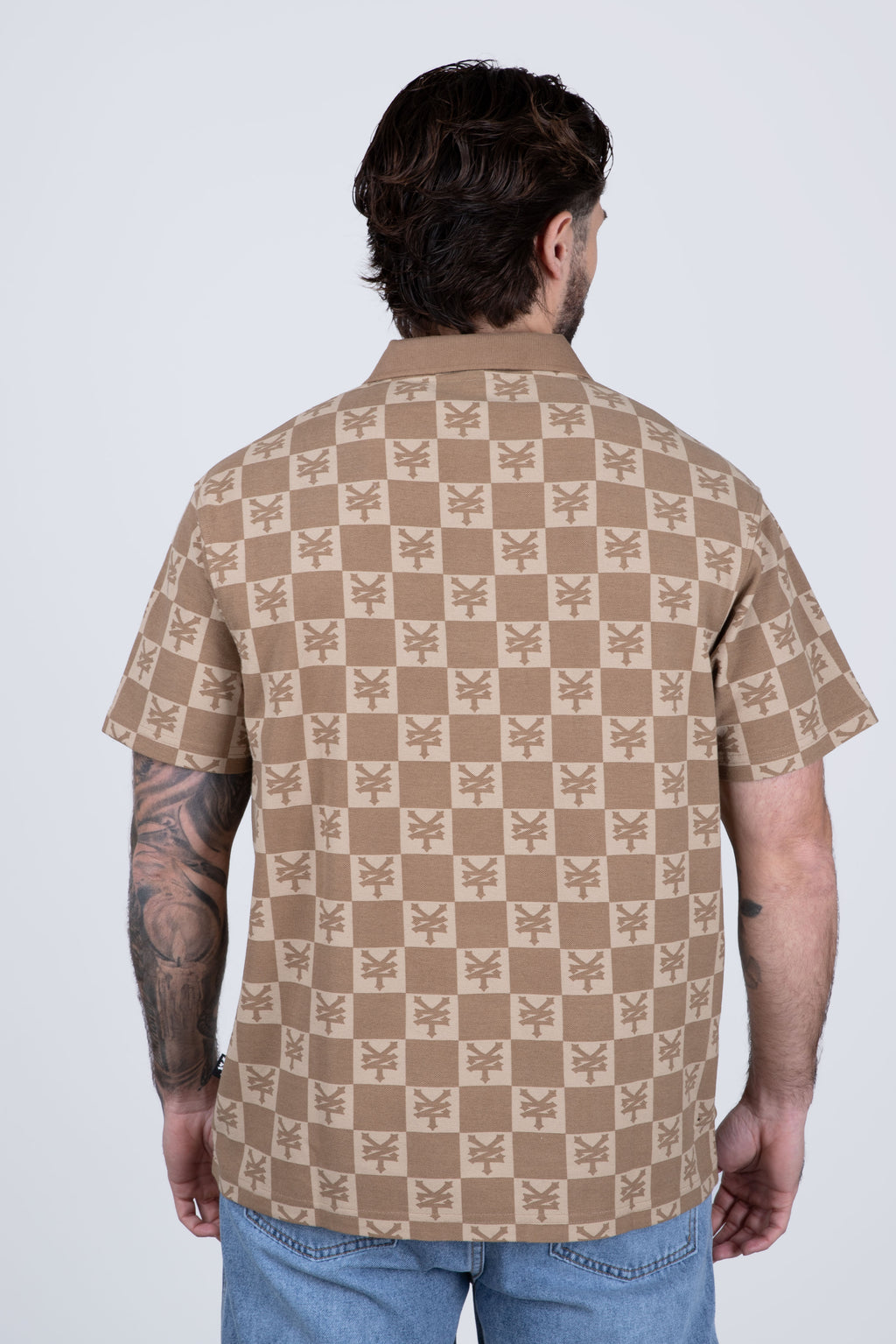 Polera Manga Corta Pique Monogram Café