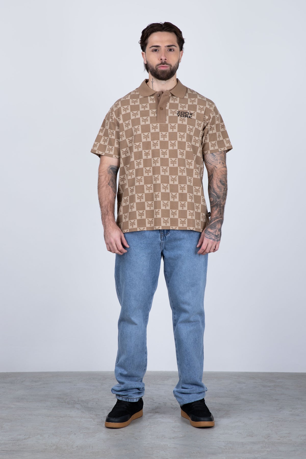 Polera Manga Corta Pique Monogram Café
